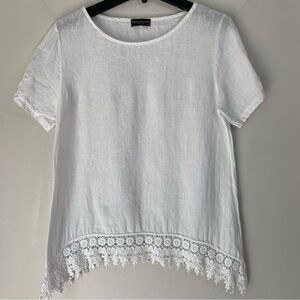 Terzo Millennio Italian 100% Linen White Tunic Top Lace Crochet Shirt Small